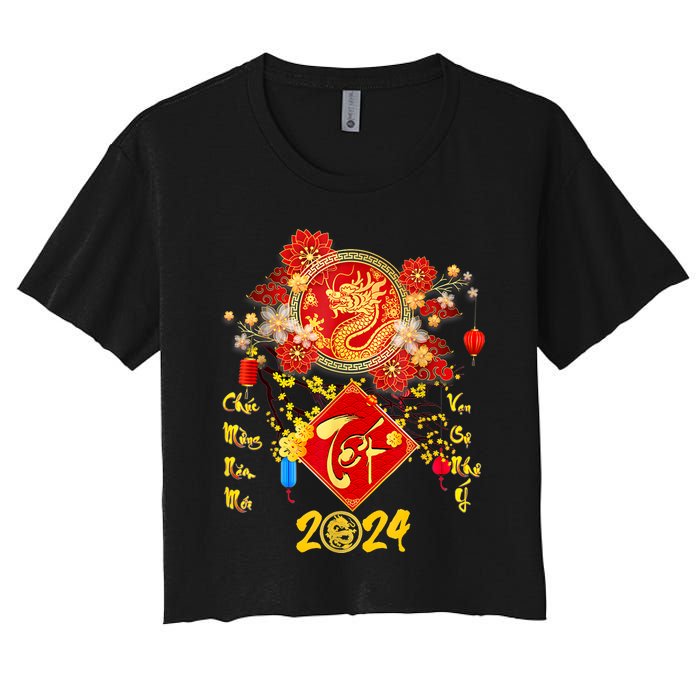 Vietnamese Lunar New Year 2024 Tet Viet Chuc Mung Nam Moi Women's Crop Top Tee