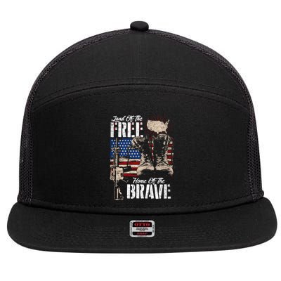 Vintage Land Of The Free Home Of The Brave U S Army Veteran Gift 7 Panel Mesh Trucker Snapback Hat