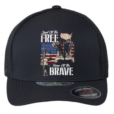 Vintage Land Of The Free Home Of The Brave U S Army Veteran Gift Flexfit Unipanel Trucker Cap