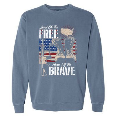 Vintage Land Of The Free Home Of The Brave U S Army Veteran Gift Garment-Dyed Sweatshirt