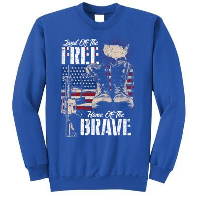 Vintage Land Of The Free Home Of The Brave U S Army Veteran Gift Sweatshirt