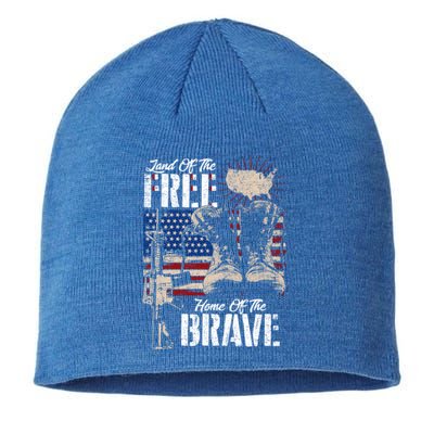 Vintage Land Of The Free Home Of The Brave U S Army Veteran Gift Sustainable Beanie