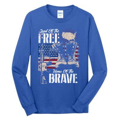 Vintage Land Of The Free Home Of The Brave U S Army Veteran Gift Tall Long Sleeve T-Shirt