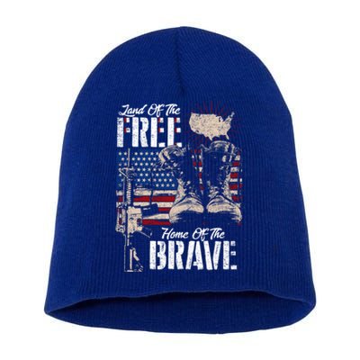 Vintage Land Of The Free Home Of The Brave U S Army Veteran Gift Short Acrylic Beanie