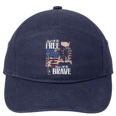 Vintage Land Of The Free Home Of The Brave U S Army Veteran Gift 7-Panel Snapback Hat