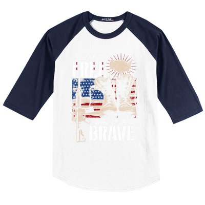 Vintage Land Of The Free Home Of The Brave U S Army Veteran Gift Baseball Sleeve Shirt