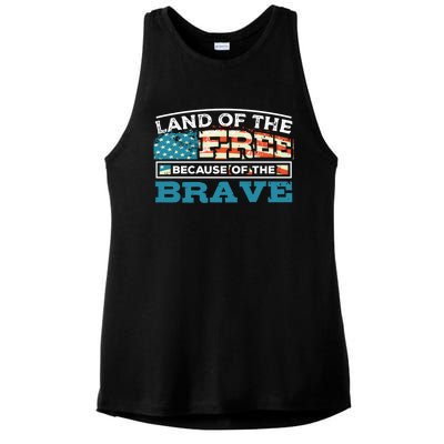 Vintage Land Of The Free Because Of The Brave Gift Ladies PosiCharge Tri-Blend Wicking Tank