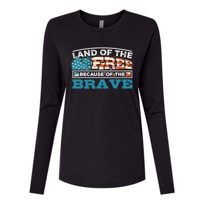 Vintage Land Of The Free Because Of The Brave Gift Womens Cotton Relaxed Long Sleeve T-Shirt