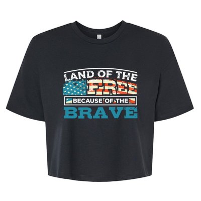 Vintage Land Of The Free Because Of The Brave Gift Bella+Canvas Jersey Crop Tee