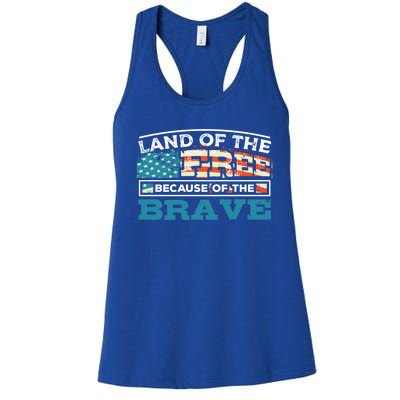 Vintage Land Of The Free Because Of The Brave Gift Women's Racerback Tank