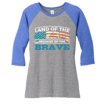 Vintage Land Of The Free Because Of The Brave Gift Women's Tri-Blend 3/4-Sleeve Raglan Shirt