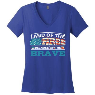 Vintage Land Of The Free Because Of The Brave Gift Women's V-Neck T-Shirt