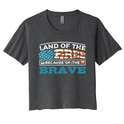 Vintage Land Of The Free Because Of The Brave Gift Women's Crop Top Tee