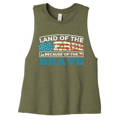 Vintage Land Of The Free Because Of The Brave Gift Women's Racerback Cropped Tank