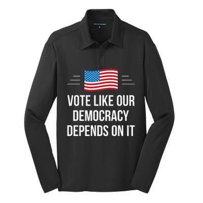 Vote Like Our Democracy Depends On It Silk Touch Performance Long Sleeve Polo