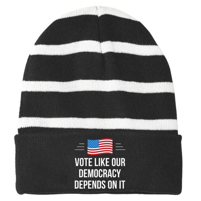 Vote Like Our Democracy Depends On It Striped Beanie with Solid Band