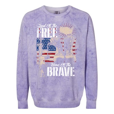 Vintage Land Of The Free Home Of The Brave U S Army Veteran Gift Colorblast Crewneck Sweatshirt