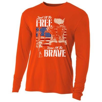 Vintage Land Of The Free Home Of The Brave U S Army Veteran Gift Cooling Performance Long Sleeve Crew