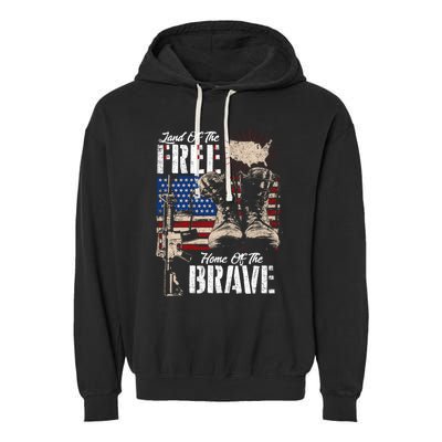 Vintage Land Of The Free Home Of The Brave U S Army Veteran Gift Garment-Dyed Fleece Hoodie