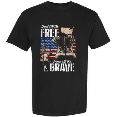 Vintage Land Of The Free Home Of The Brave U S Army Veteran Gift Garment-Dyed Heavyweight T-Shirt