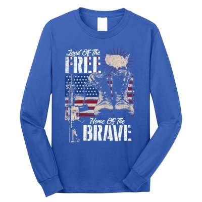 Vintage Land Of The Free Home Of The Brave U S Army Veteran Gift Long Sleeve Shirt