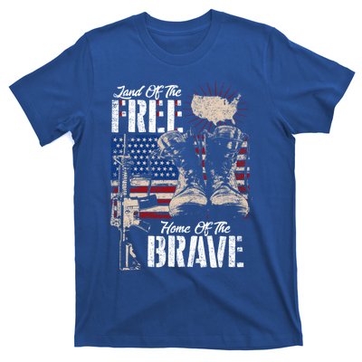 Vintage Land Of The Free Home Of The Brave U S Army Veteran Gift T-Shirt