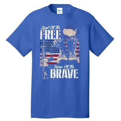 Vintage Land Of The Free Home Of The Brave U S Army Veteran Gift Tall T-Shirt