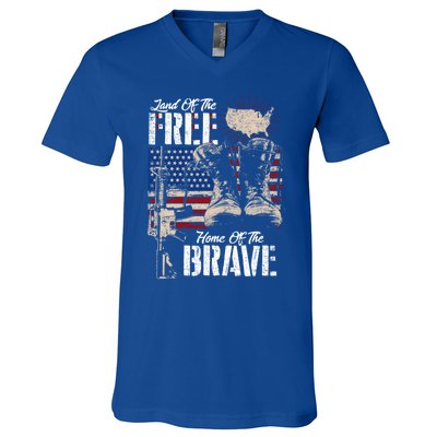 Vintage Land Of The Free Home Of The Brave U S Army Veteran Gift V-Neck T-Shirt