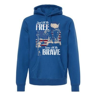 Vintage Land Of The Free Home Of The Brave U S Army Veteran Gift Premium Hoodie