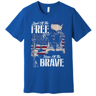 Vintage Land Of The Free Home Of The Brave U S Army Veteran Gift Premium T-Shirt