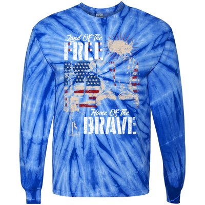 Vintage Land Of The Free Home Of The Brave U S Army Veteran Gift Tie-Dye Long Sleeve Shirt