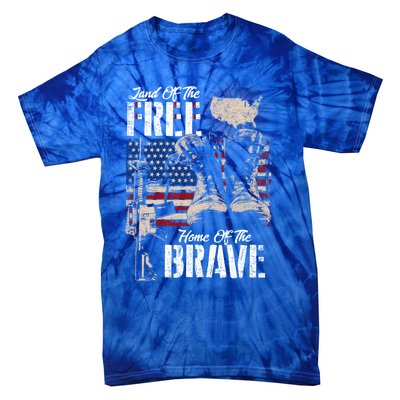 Vintage Land Of The Free Home Of The Brave U S Army Veteran Gift Tie-Dye T-Shirt