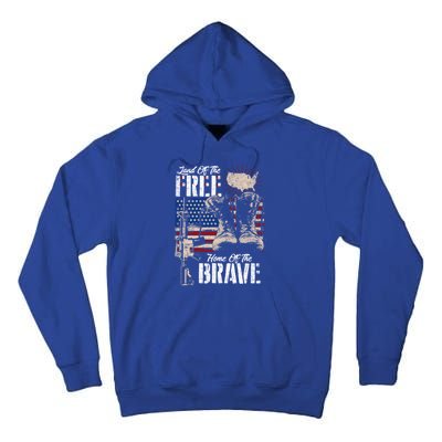 Vintage Land Of The Free Home Of The Brave U S Army Veteran Gift Tall Hoodie