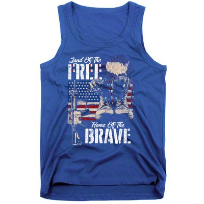 Vintage Land Of The Free Home Of The Brave U S Army Veteran Gift Tank Top