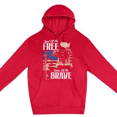 Vintage Land Of The Free Home Of The Brave U S Army Veteran Gift Premium Pullover Hoodie