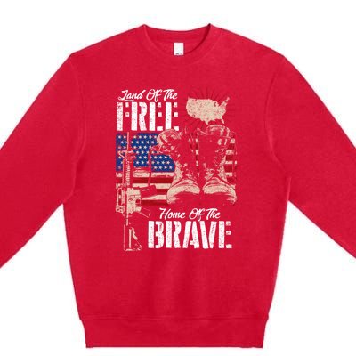 Vintage Land Of The Free Home Of The Brave U S Army Veteran Gift Premium Crewneck Sweatshirt