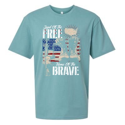 Vintage Land Of The Free Home Of The Brave U S Army Veteran Gift Sueded Cloud Jersey T-Shirt