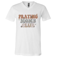 Vintage Leopard Praying Moms Club Christian Religious V-Neck T-Shirt