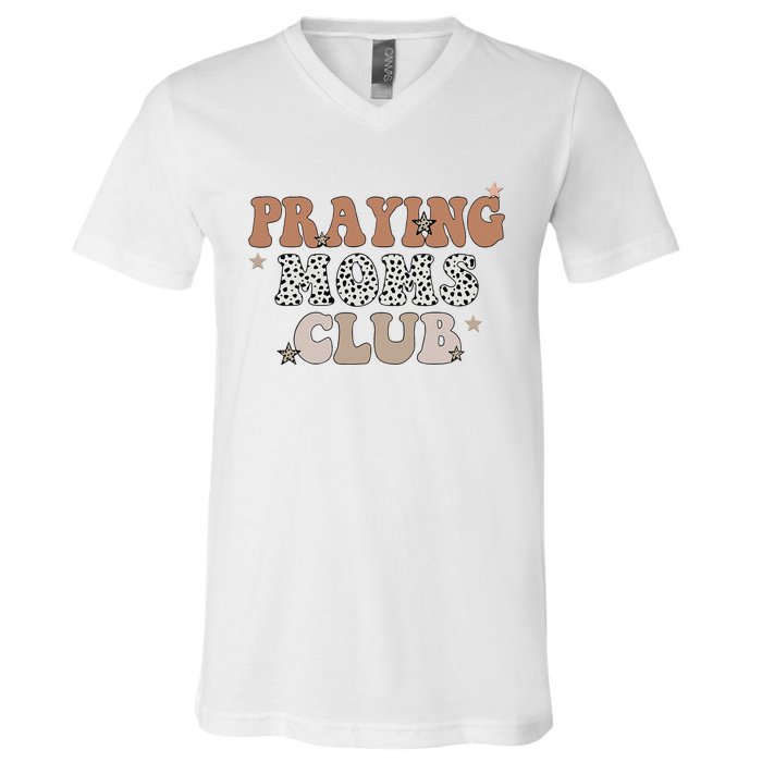 Vintage Leopard Praying Moms Club Christian Religious V-Neck T-Shirt