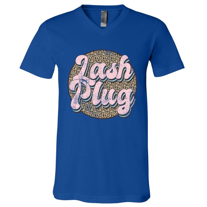 Vintage Lash Plug Lash Tech Lash Artist Leopard Lash Cool Gift V-Neck T-Shirt