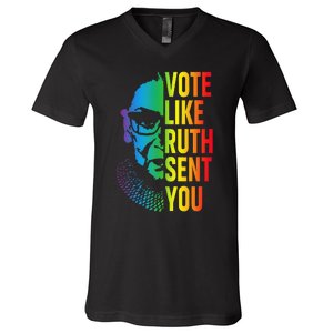 Vote Like Ruth Sent You Uterus Feminist Lgbt V-Neck T-Shirt