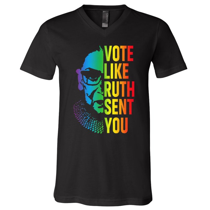 Vote Like Ruth Sent You Uterus Feminist Lgbt V-Neck T-Shirt