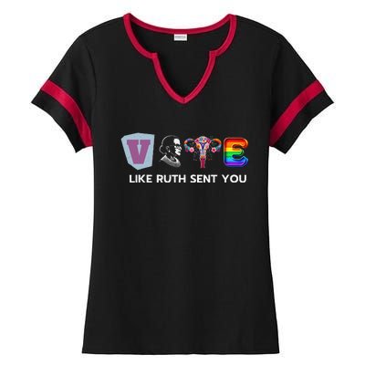 Vote Like Ruth Sent You Uterus Flowers Feminist Lgbt Pride Ladies Halftime Notch Neck Tee