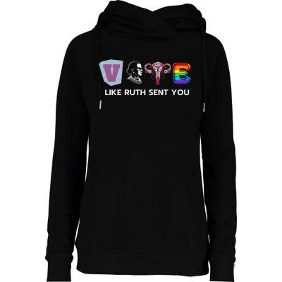 Vote Like Ruth Sent You Uterus Flowers Feminist Lgbt Pride Womens Funnel Neck Pullover Hood