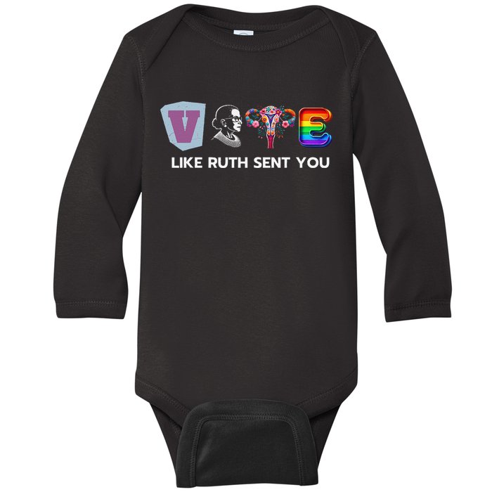 Vote Like Ruth Sent You Uterus Flowers Feminist Lgbt Pride Baby Long Sleeve Bodysuit