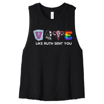 Vote Like Ruth Sent You Uterus Flowers Feminist Lgbt Pride Women's Racerback Cropped Tank