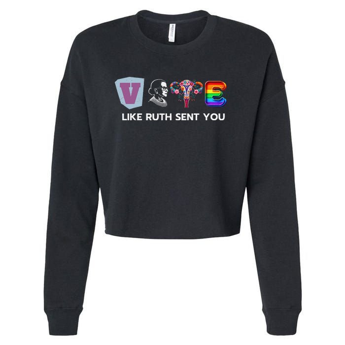 Vote Like Ruth Sent You Uterus Flowers Feminist Lgbt Pride Cropped Pullover Crew