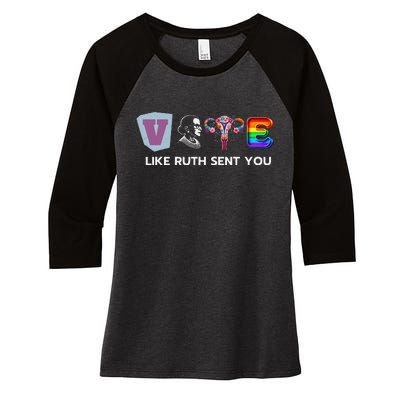 Vote Like Ruth Sent You Uterus Flowers Feminist Lgbt Pride Women's Tri-Blend 3/4-Sleeve Raglan Shirt