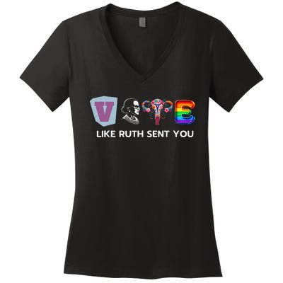 Vote Like Ruth Sent You Uterus Flowers Feminist Lgbt Pride Women's V-Neck T-Shirt