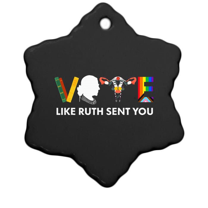 Vote Like Ruth Sent You Uterus Feminist Lgbt Ceramic Star Ornament